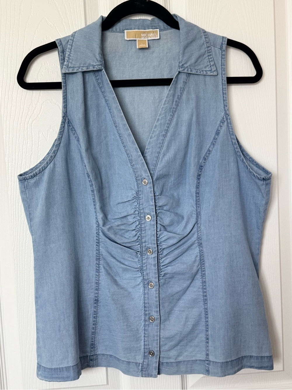 Michael Kors Light Blue Sleeveless Chambray Button-Front Tank